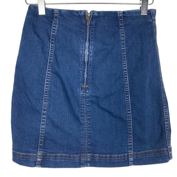 Free People Denim Mini Skirt Womens 4 Stretch Jean Pencil Skirt Back Zip - Picture 2 of 5